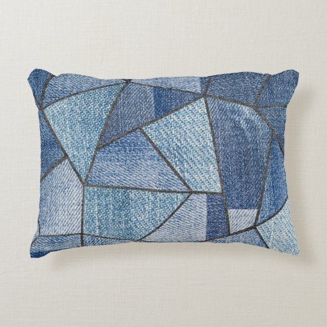 Urban Denim: Distressed Patchwork Design Decorative Cushion (Front)