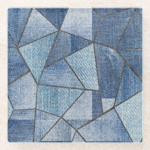 Urban Denim: Distressed Patchwork Design Glass Coaster