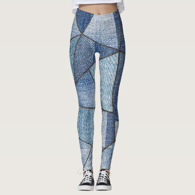 Urban Denim: Distressed Patchwork Design Leggings (Front)