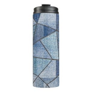 Urban Denim: Distressed Patchwork Design Thermal Tumbler