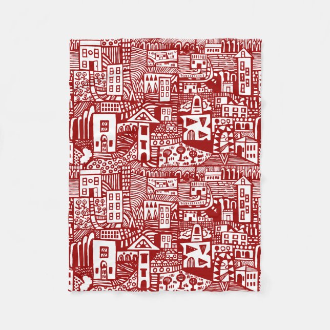 Urban Dream - Ruby Red and White Fleece Blanket (Front)