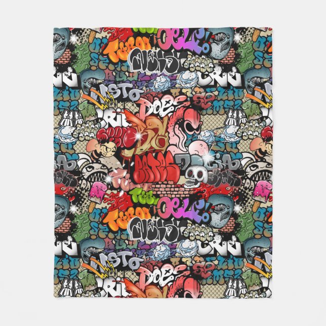 Urban dynamic street art Graffiti art pattern Fleece Blanket (Front)