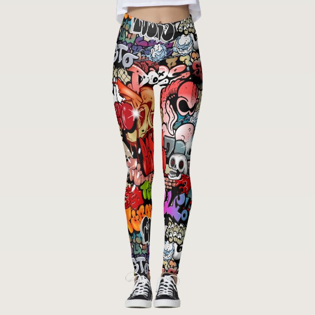 Urban dynamic street art Graffiti art pattern Leggings (Front)