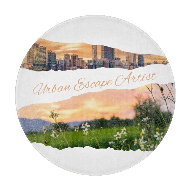 Urban Escape Artist City to Nature Sunset Design Cutting Board (Front)