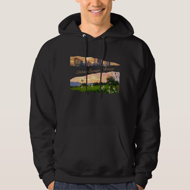 Urban Escape Artist City to Nature Sunset Design Hoodie (Front)