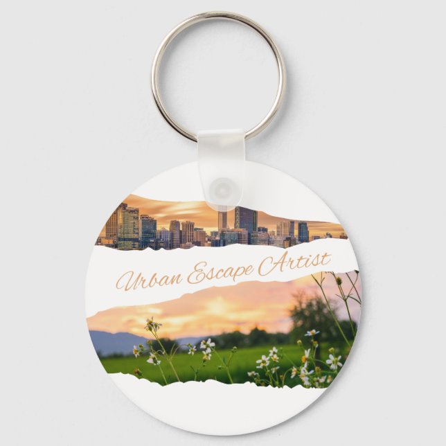 Urban Escape Artist City to Nature Sunset Design Key Ring (Front)