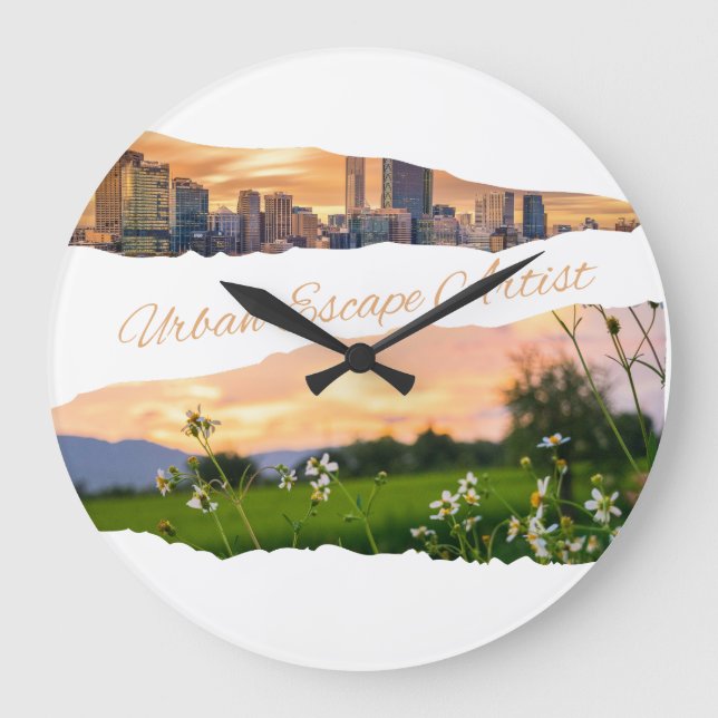 Urban Escape Artist City to Nature Sunset Design Large Clock (Front)