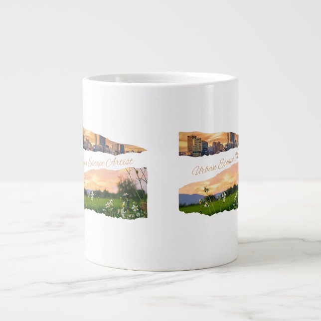 Urban Escape Artist City to Nature Sunset Design Large Coffee Mug (Front)