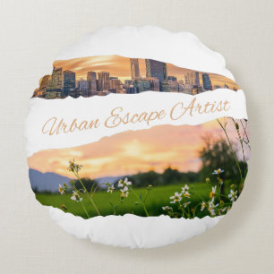 Urban Escape Artist City to Nature Sunset Design Round Cushion