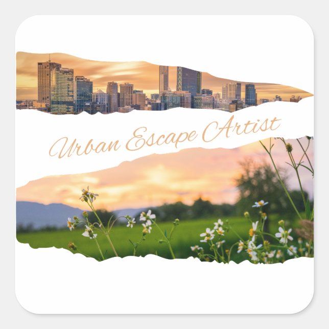 Urban Escape Artist City to Nature Sunset Design Square Sticker (Front)