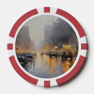 Urban Evening Rain Scene Poker Chips