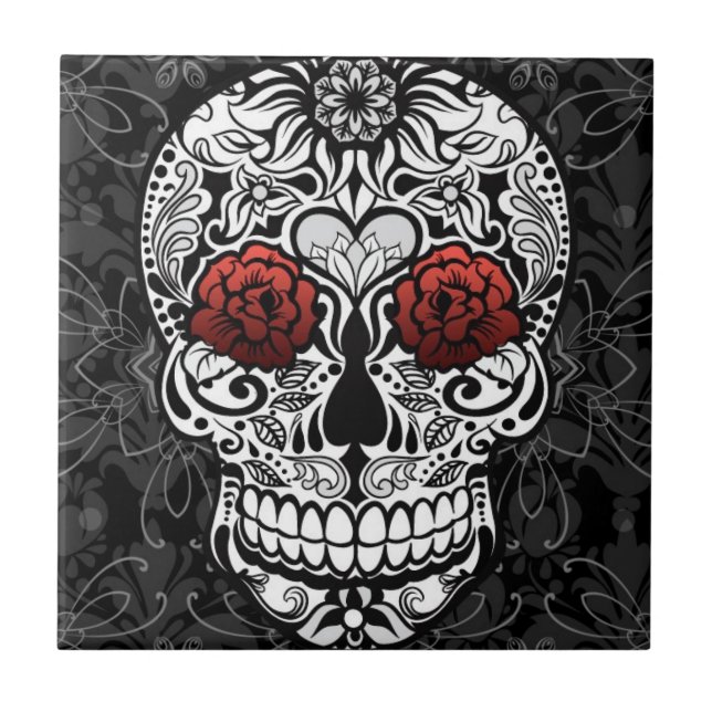 Urban Fancy Sugar Skull  Fancy Flourish Tile (Front)