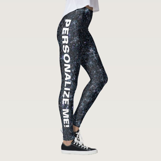 Urban Fantasy Black Silver Glitter CUSTOM TEXT Leggings (Right)
