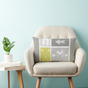 Urban Farm Chickens Grey Yellow Rooster Lumbar Cushion