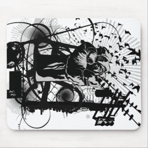 Urban Fist with crows and wires illustration. Mouse Pad