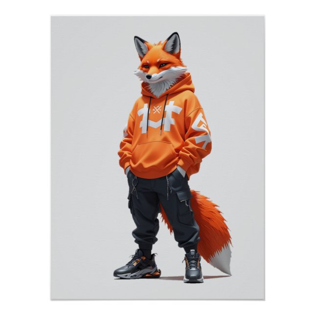 Urban Fox Vibes - Futuristic Streetwear Design Poster (Front)