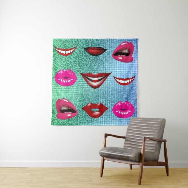 Urban Funky Hip Cool Lips Pattern Tapestry (In Situ)