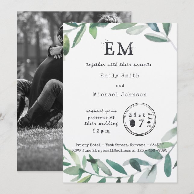 Urban Garden Charm - Rustic Leaf Typeset Kraft Invitation (Front/Back)