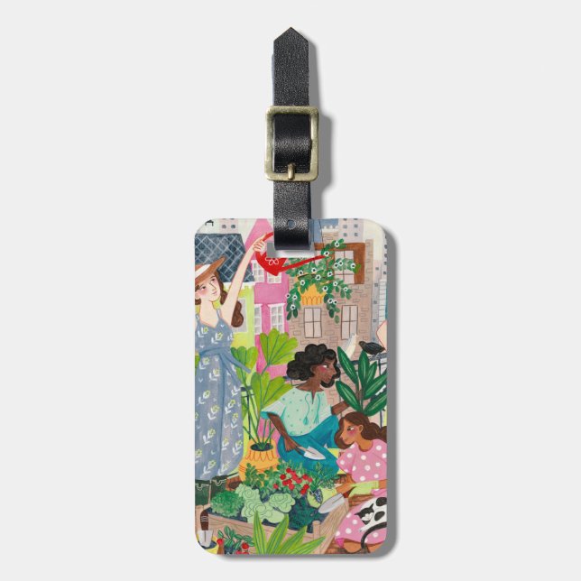 Urban gardening girly illustrations luggage tag (Front Vertical)