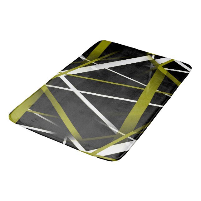 Urban Geometry Black Olive-Green Bath Mat (Angled)