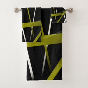 Urban Geometry Black Olive-Green Bath Towel Set