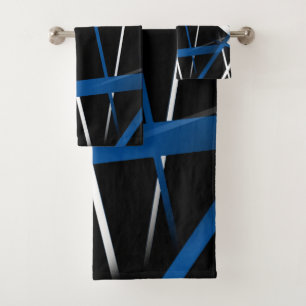 Urban Geometry Black White Blue Bath Towel Set