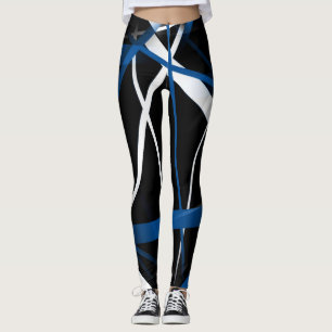 Urban Geometry Black White Blue Leggings