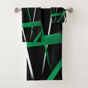 Urban Geometry Black White Green Bath Towel Set