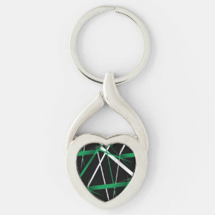 Urban Geometry Black White Green Key Ring