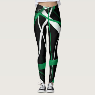 Urban Geometry Black White Green Leggings