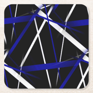 Urban Geometry Black White Royal-Blue Square Paper Coaster