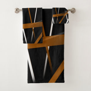 Urban Geometry Black White Sienna-Brown Bath Towel Set