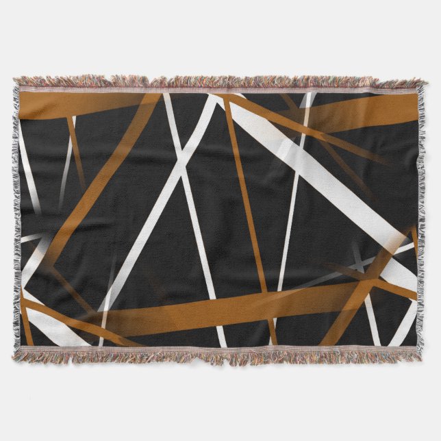 Urban Geometry Black White Sienna-Brown Throw Blanket (Front)
