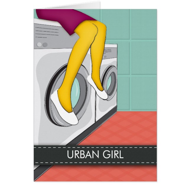 Urban girl sitting in a laundry in the big city (Front)