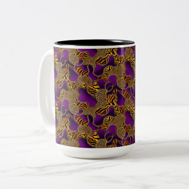 Urban Glam Animal Print With Chains On Purple Two-Tone Coffee Mug (Front Left)