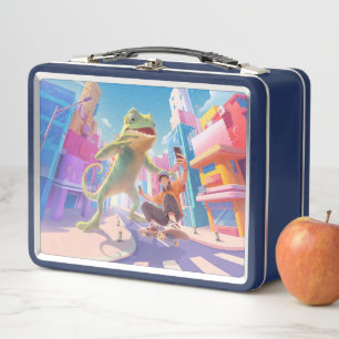 Urban Glide: Giant Chameleon Skater Selfie Metal Lunch Box