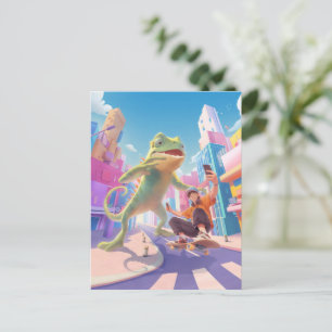 Urban Glide: Giant Chameleon Skater Selfie Postcard
