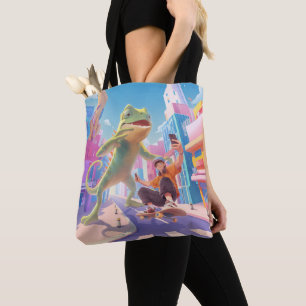 Urban Glide: Giant Chameleon Skater Selfie Tote Bag