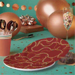 Urban Gold Chains Baroque Pattern Paper Plate