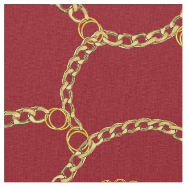 Urban Gold Chains Streetstyle Pattern On Red  Fabric (Close Up)