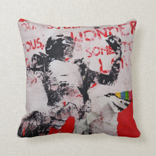 Urban Graffiti art pillow. Berlin wall, red white Cushion
