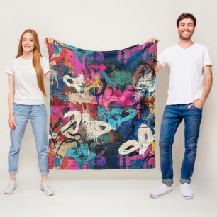 Urban Graffiti Collage with Bold Colors Paint (1) Fleece Blanket