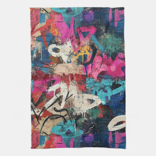 Urban Graffiti Collage with Bold Colors Paint (1) Tea Towel