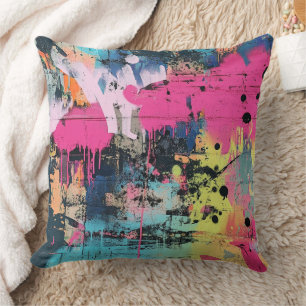 Urban Graffiti Collage with Bold Colors Paint (3) Cushion