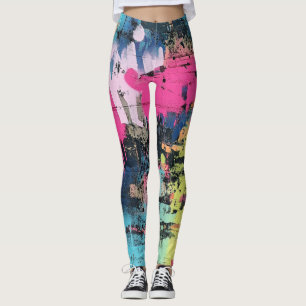 Urban Graffiti Collage with Bold Colors  Paint (3) Leggings