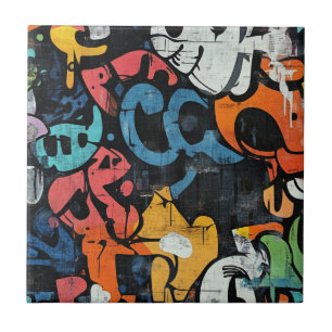 Urban Graffiti Collage with Bold Colors  Paint (4) Ceramic Tile