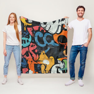 Urban Graffiti Collage with Bold Colors  Paint (4) Fleece Blanket
