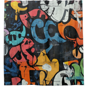 Urban Graffiti Collage with Bold Colors  Paint (4) Shower Curtain