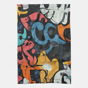Urban Graffiti Collage with Bold Colors Paint (4) Tea Towel