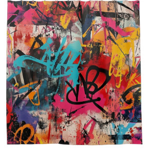 Urban Graffiti Collage with Bold Colors  Paint (5) Shower Curtain